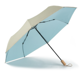Sunbarry Cool Shader UV parasol in Butter Sky – open, wooden handle, butter-and-sky two-tone